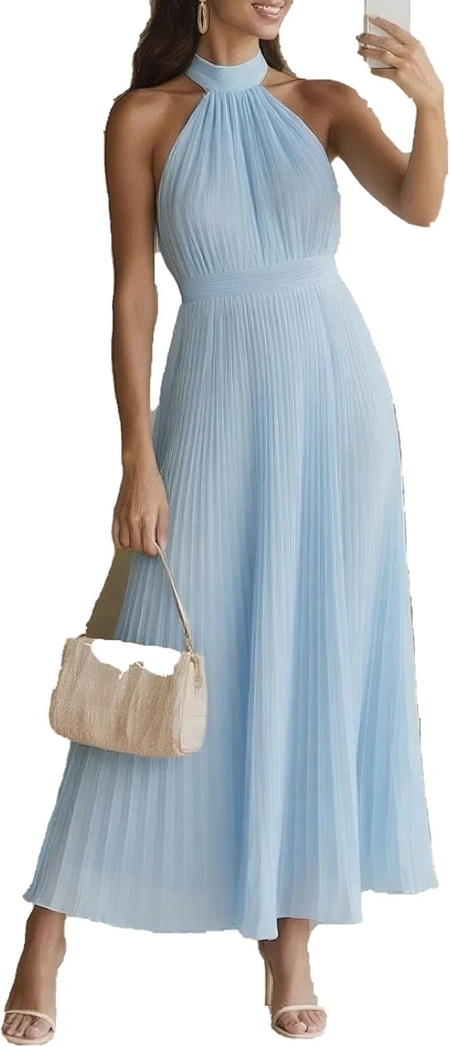 Женский летний сарафан макси sleeveless high waist slim fit, Blue