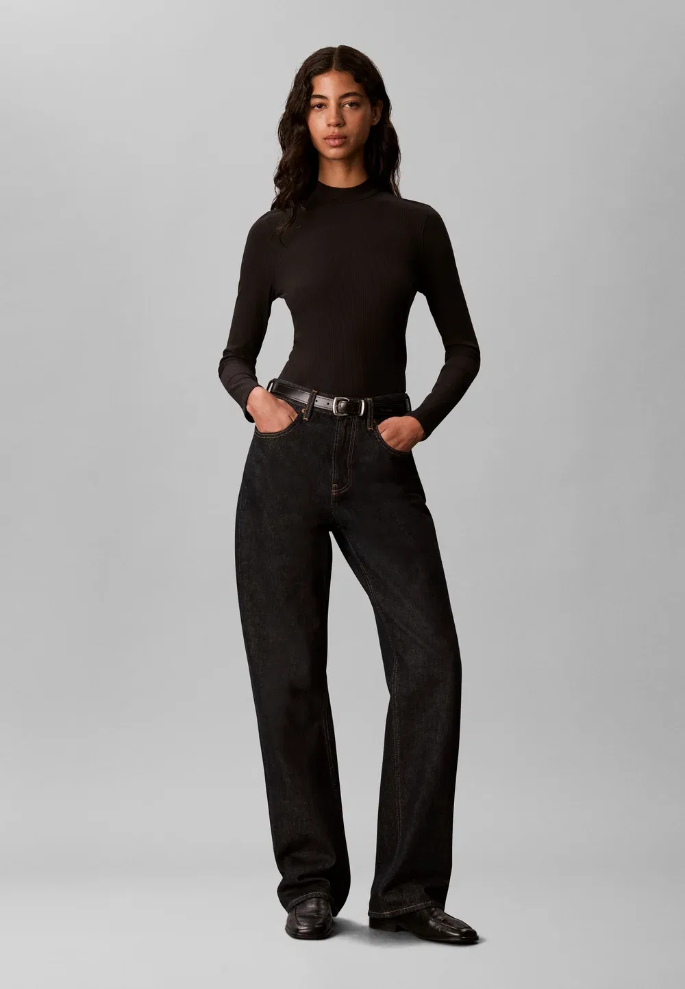 Топ с высоким воротником - топ с длинными рукавами Calvin Klein, Black — фото 2