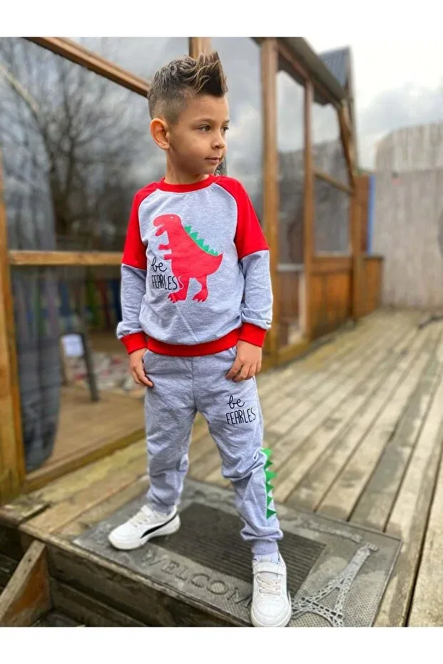 Детский спортивный костюм с принтом Dinosaur motif two thread fabric kids tracksuit mnk0564 Mnk Baby&Kids, Red