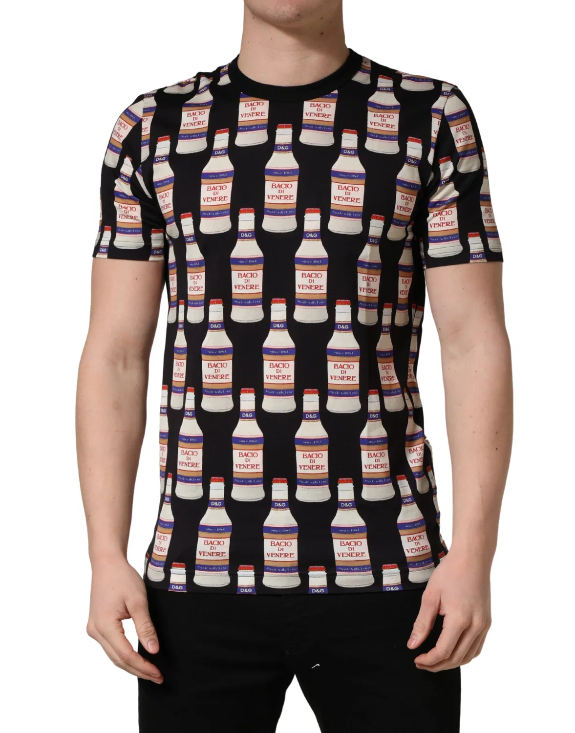 Мужская футболка с принтом бутылки Black Bottle Print Dolce & Gabbana, черный