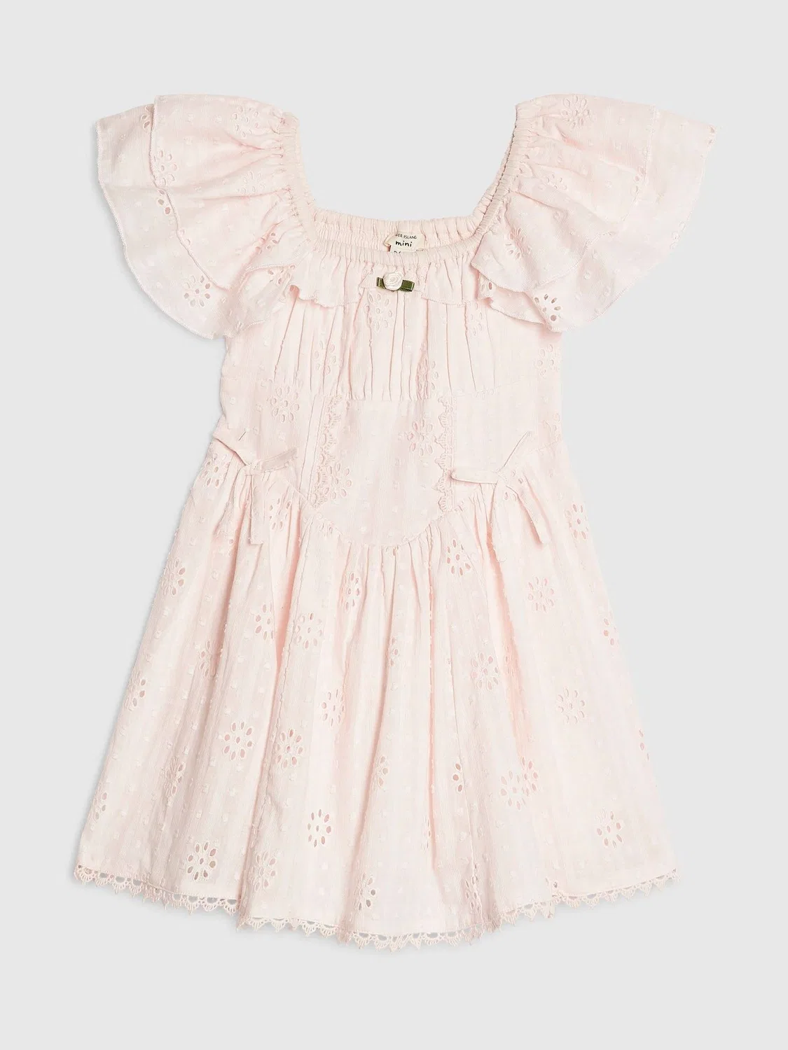 Платье с вышивкой и розетками River Island, розовое