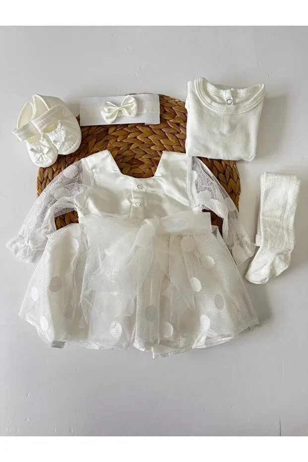 Детское платье для девочек с длинным рукавом (5 штук) Pileki Baby, Cream — фото 4
