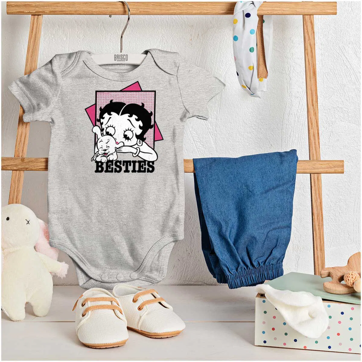 Детское боди для девочек с коротким рукавом Betty Boop Pudgy Besties Dog Lover Brisco Brands, Heather — фото 3