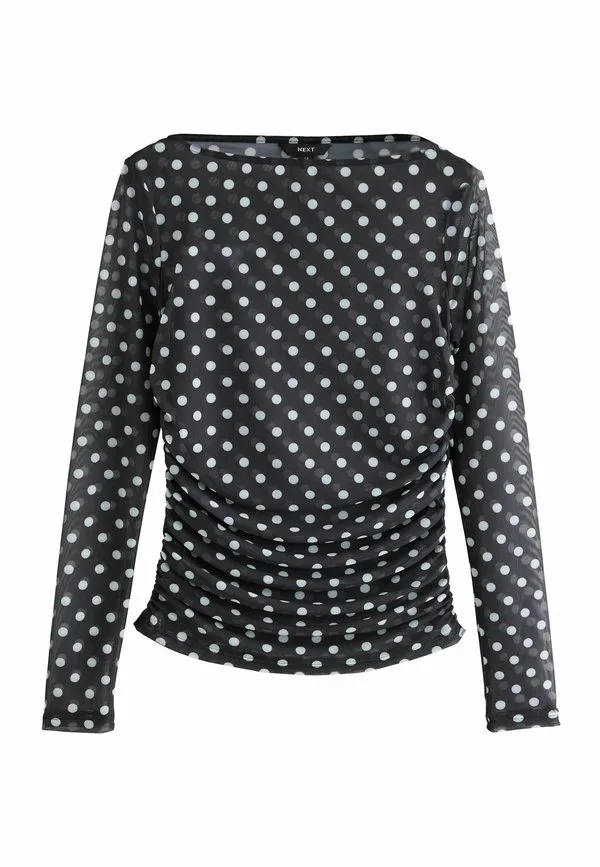 Блузка с длинными рукавами и присборенными боками Next, Black Polka Dot