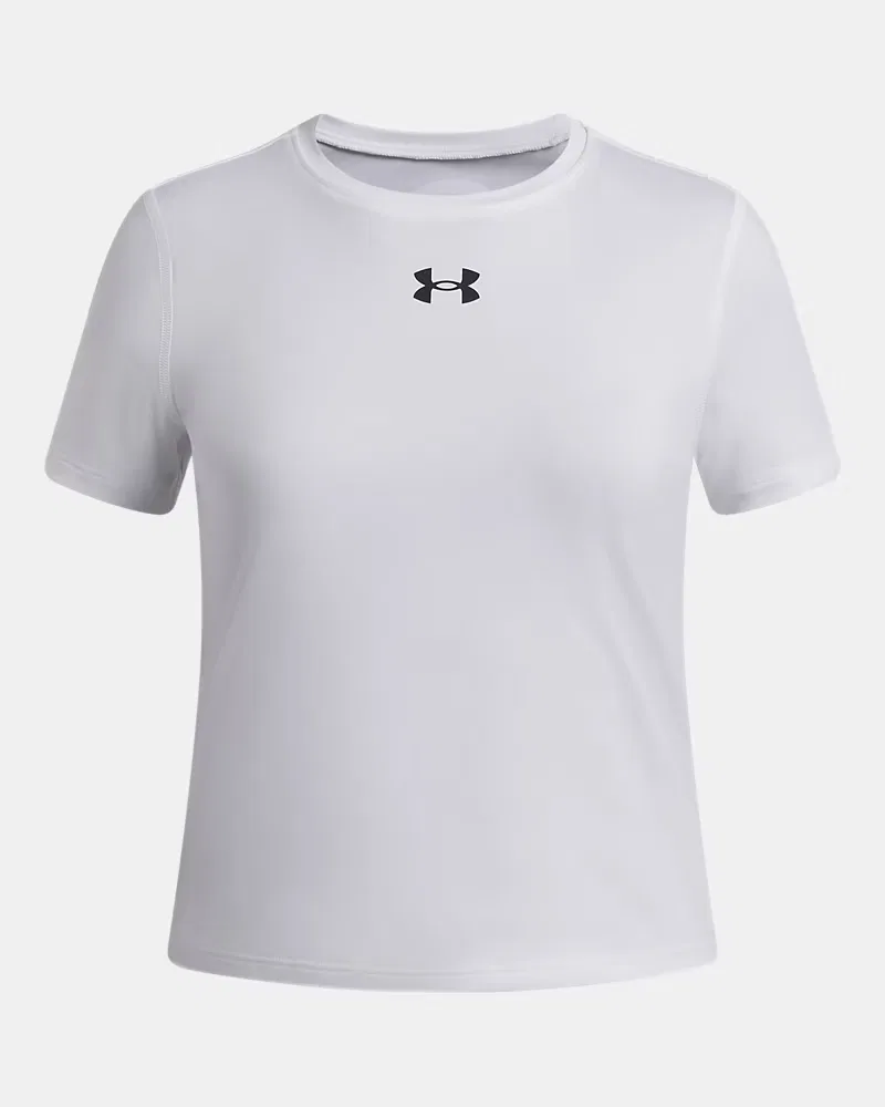 Футболка с коротким рукавом для девочек влагоотводящая HeatGear UnderArmour, White/Black — фото 4