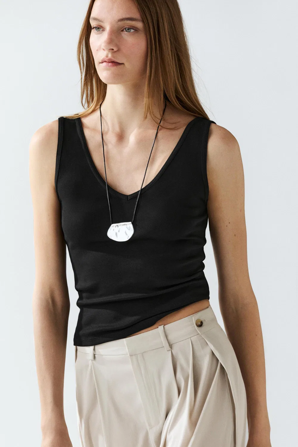 Топ Massimo Dutti Cotton Blend Strappy, черный