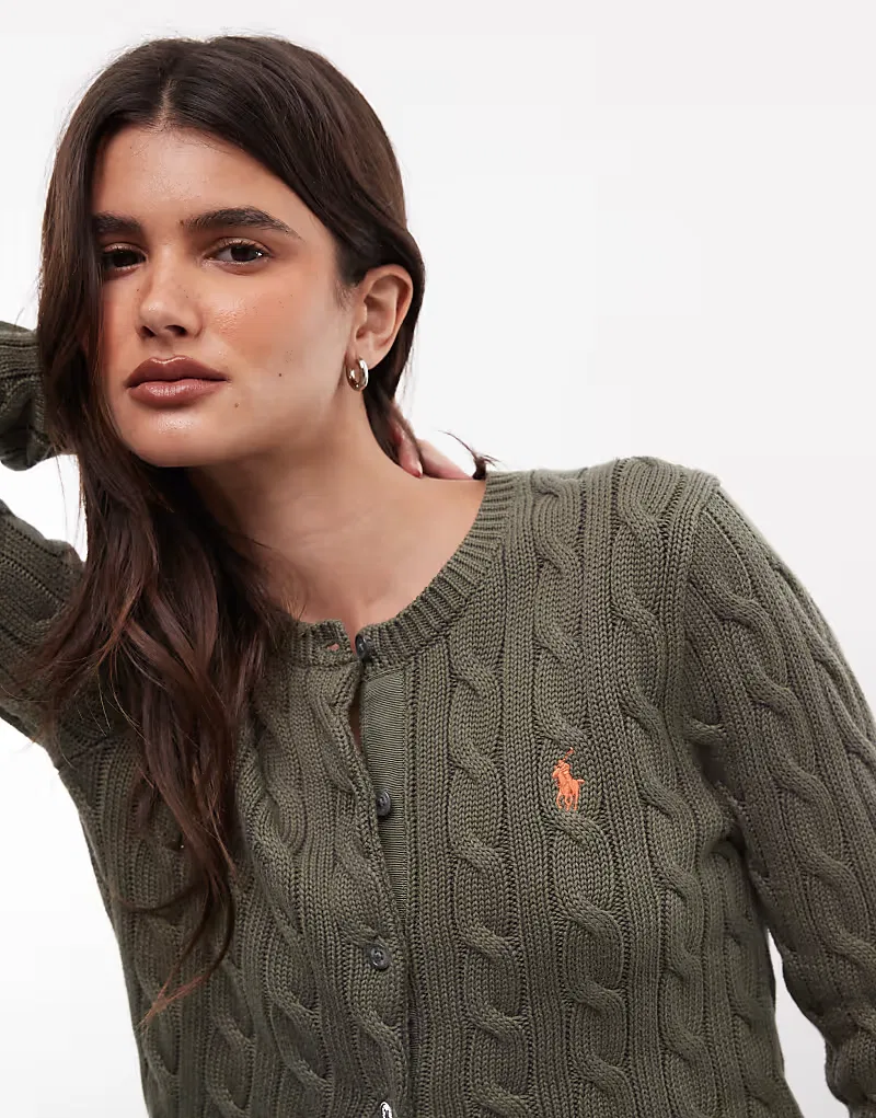 Кардиган Polo Ralph Lauren с логотипом в виде косички, хлопковый, оливково-зеленый — фото 2
