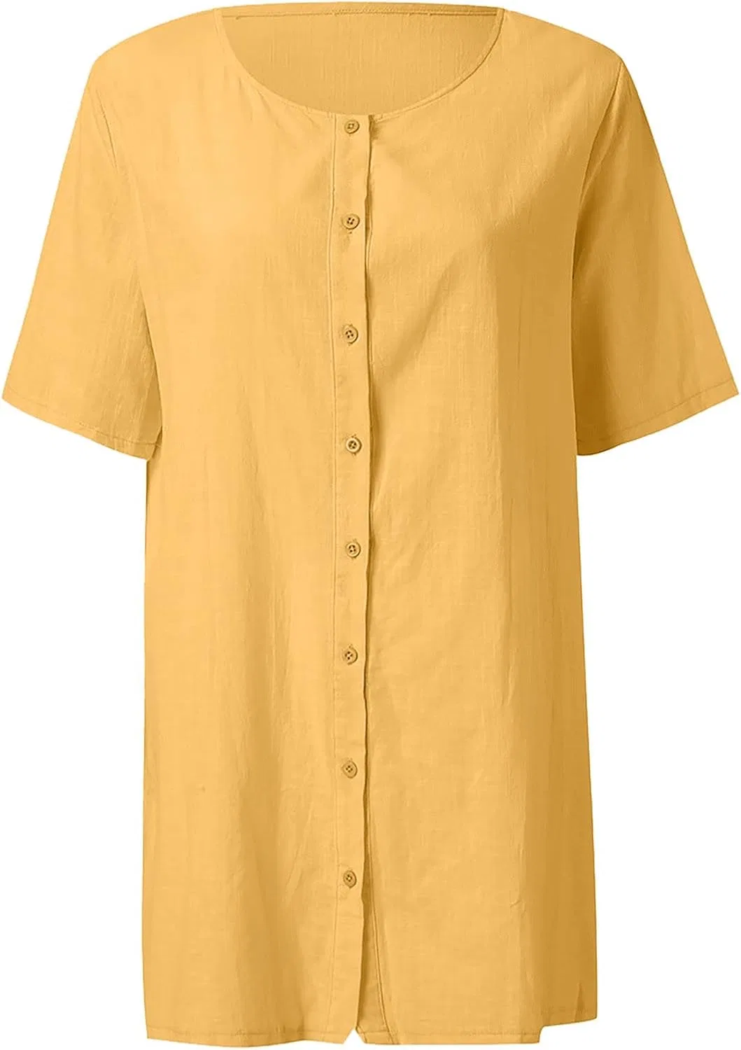 Женская пляжная рубашка-платье из хлопка и льна с коротким рукавом, Yellow — фото 3