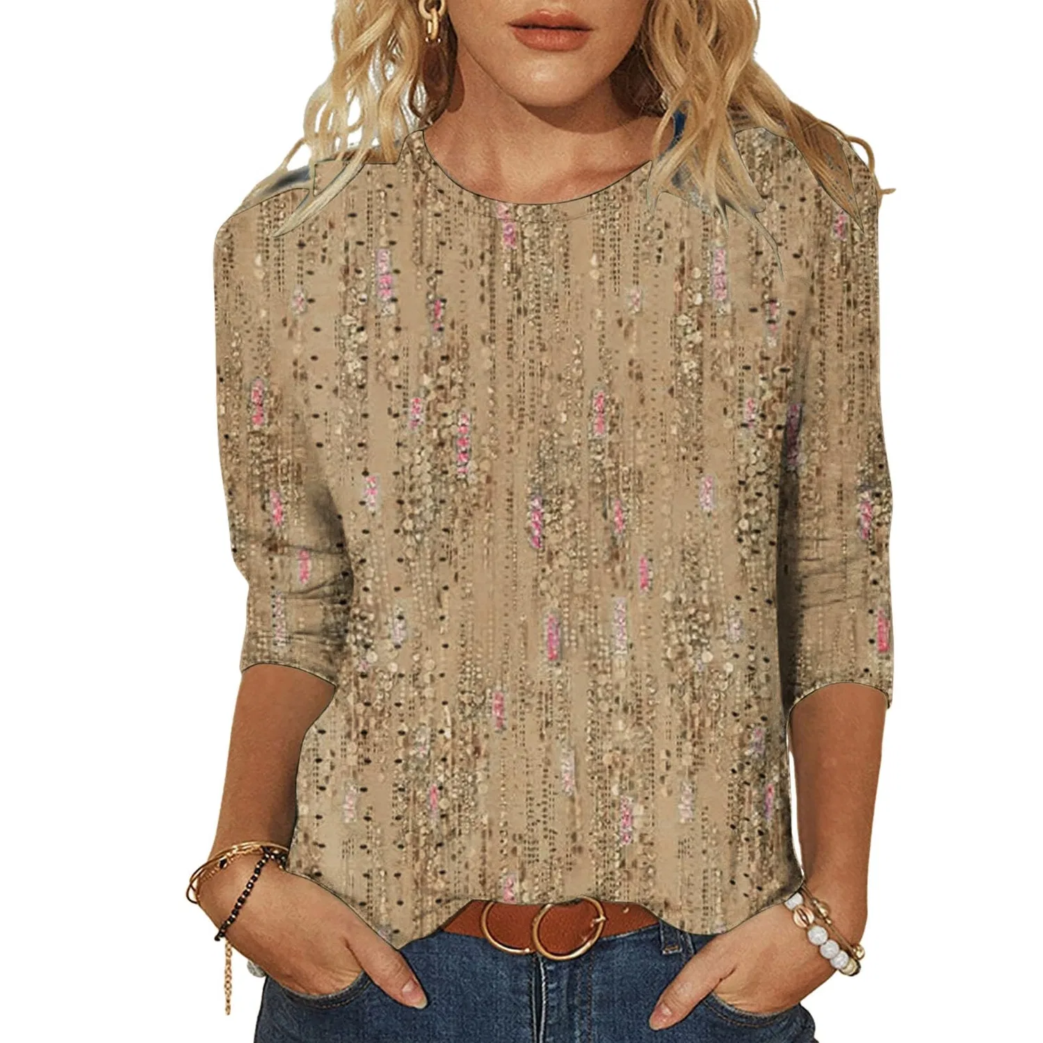 Женская блузка с длинным рукавом Plaid Shirt 3/4 Sleeves, B-khaki — фото 2
