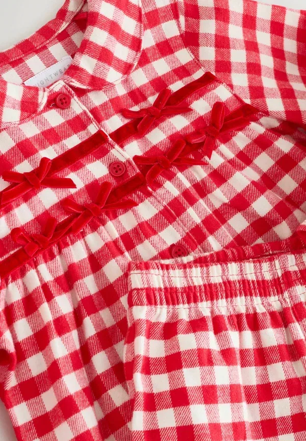 Пижамный комплект хлопковый Regular fit button through set Next Red/White Gingham Check, белый — фото 2