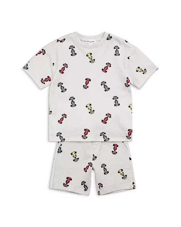Детский комплект с принтом Race Car Print Tee & Shorts Set Miles The Label, светло-серый