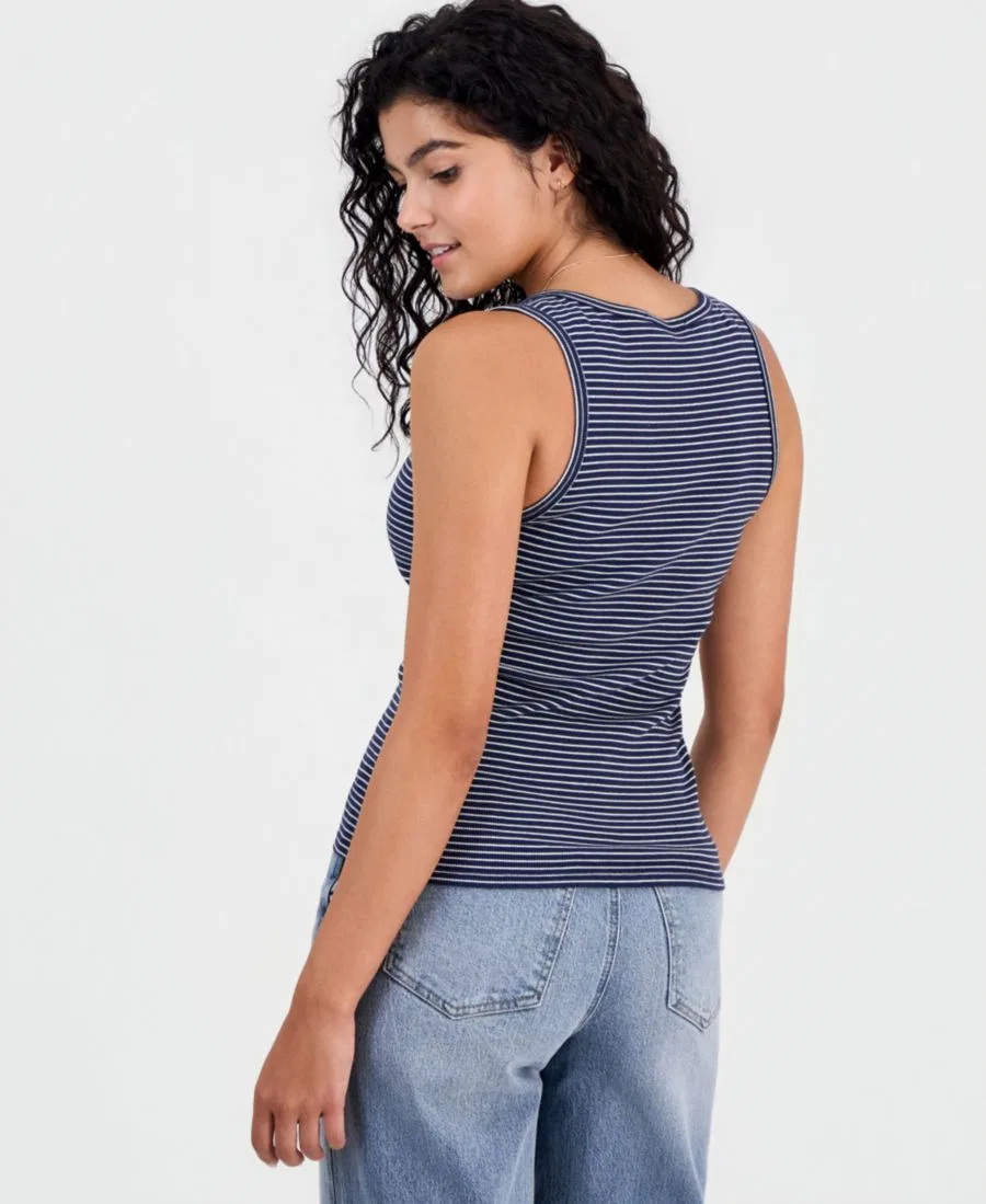 Топ с ребристой текстурой и застежкой на пуговицах, модель Henley Hippie Rose, Navy/White Stripe — фото 2