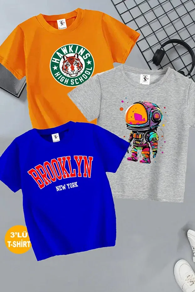 Детская футболка для мальчика с принтом Hawkins and astronaut, Twins Tailors, Orange