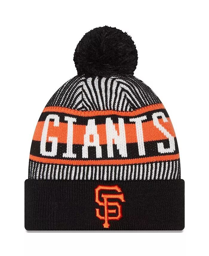

Мужская черная вязаная шапка в полоску с манжетами и помпоном San Francisco Giants Fanatics