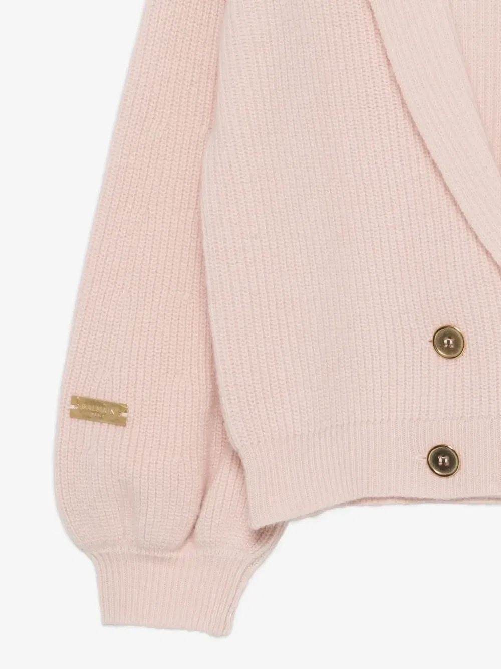 Двубортный кардиган с шалевым воротником Balmain Kids, розовый — фото 3