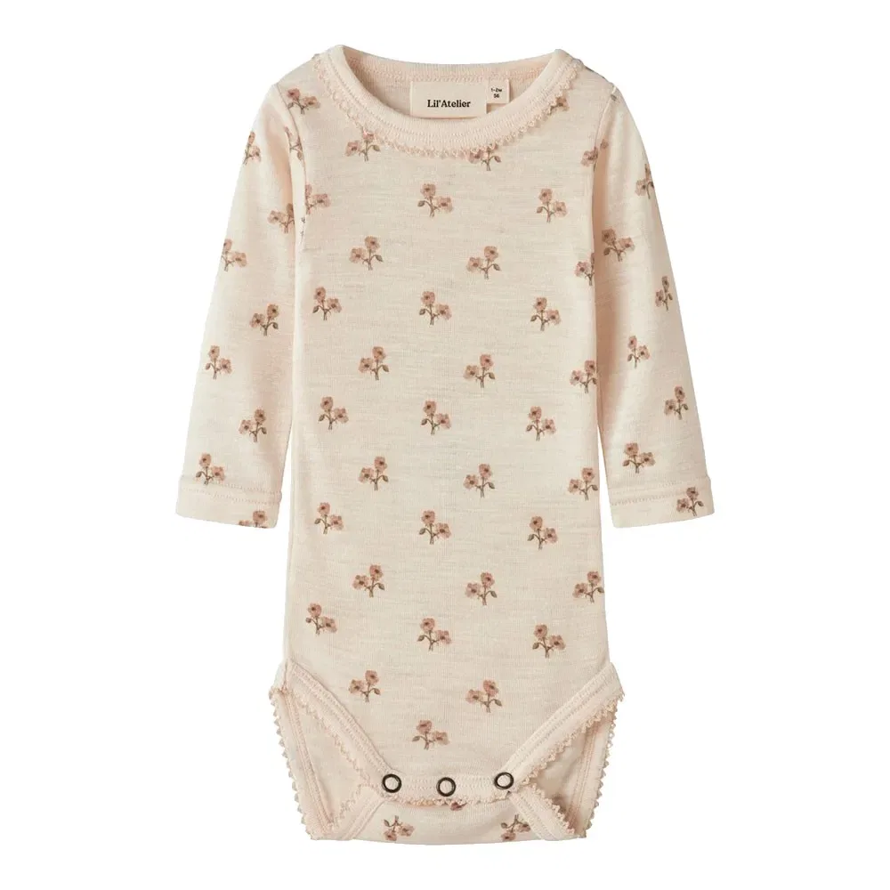 Детское боди для девочек с длинным рукавом Name it Nalu Slim Lil'Atelier, Beige