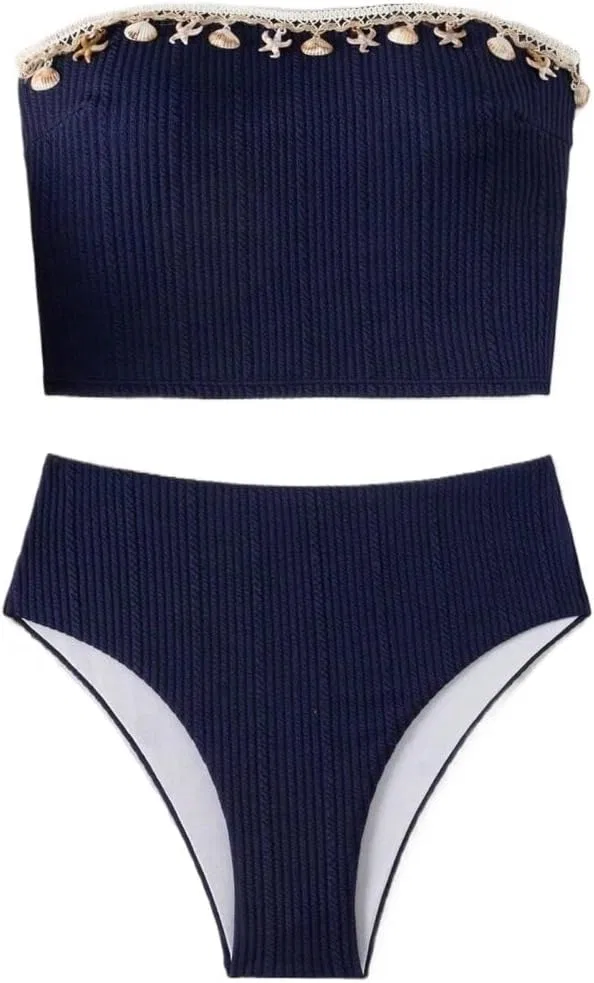 Женский бикини-комплект с высокой талией, Strapless, Navy Blue — фото 4