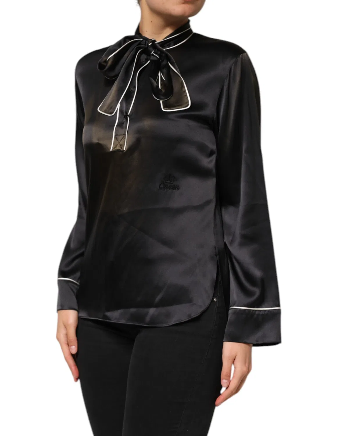 Женская блузка с длинным рукавом и воротником-аскот Dolce & Gabbana, Black — фото 3