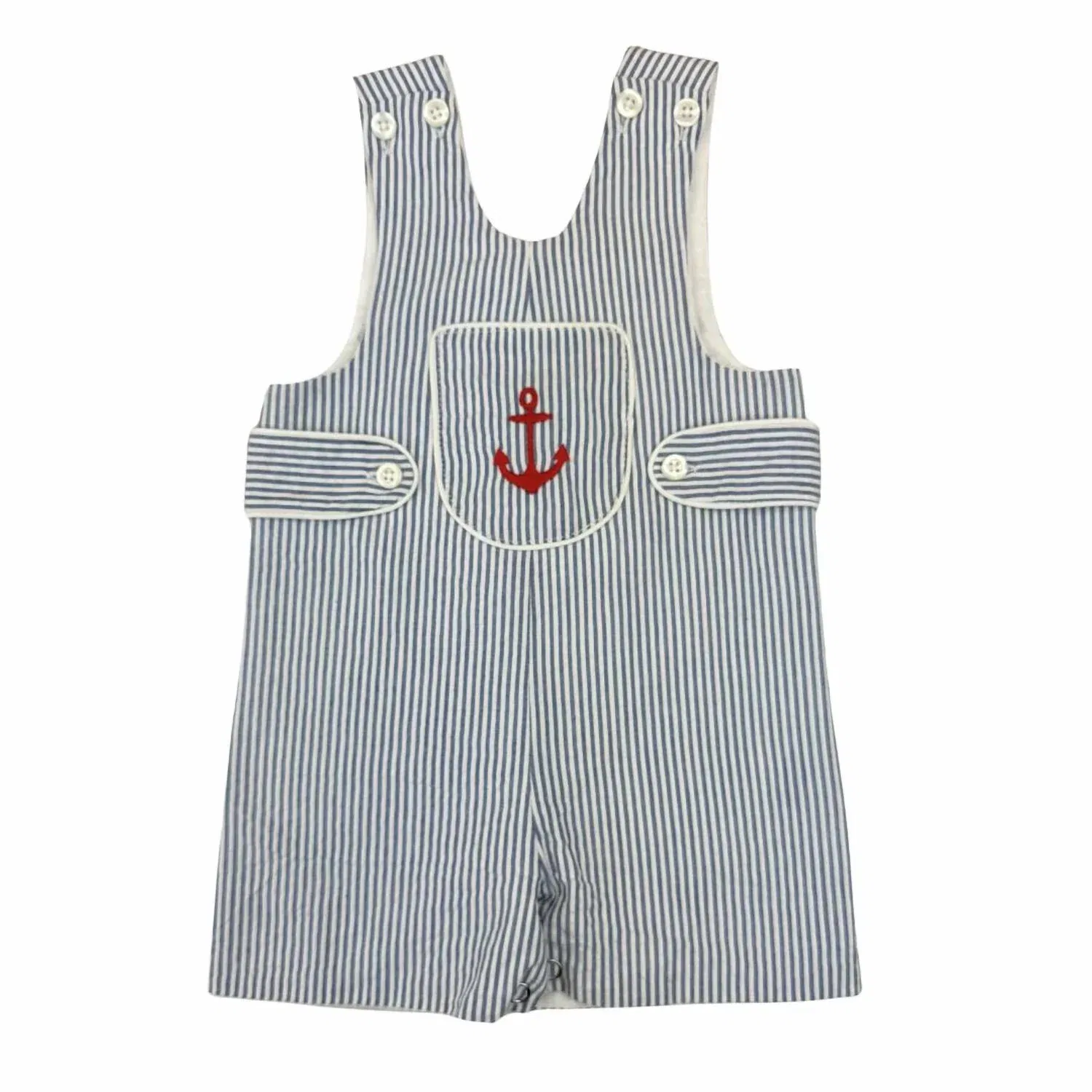 Детский боди-комбинезон для мальчиков с вышивкой якоря Anchors Away Maddie & Connor Co., Light Blue — фото 3