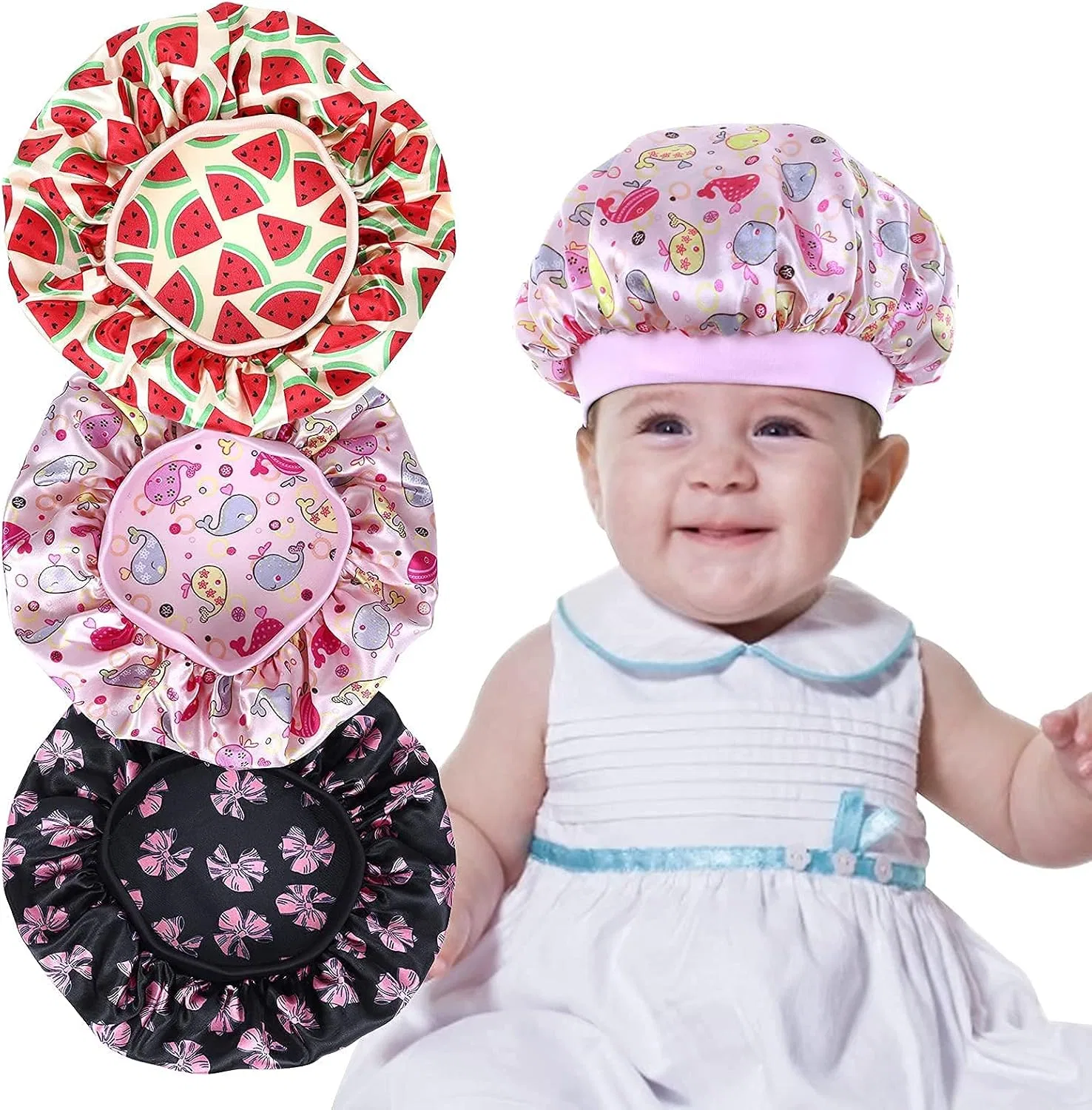 Детская шапочка для душа, Satin, Chtom, 3 штуки, Pink Red Black — фото 3