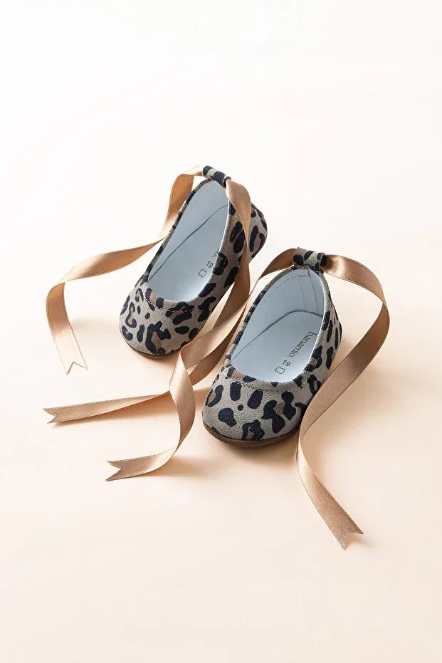 Детские балетки для девочек из денима Diana ribbon genuine leather baby ballerina shoes Banamio, Leopard