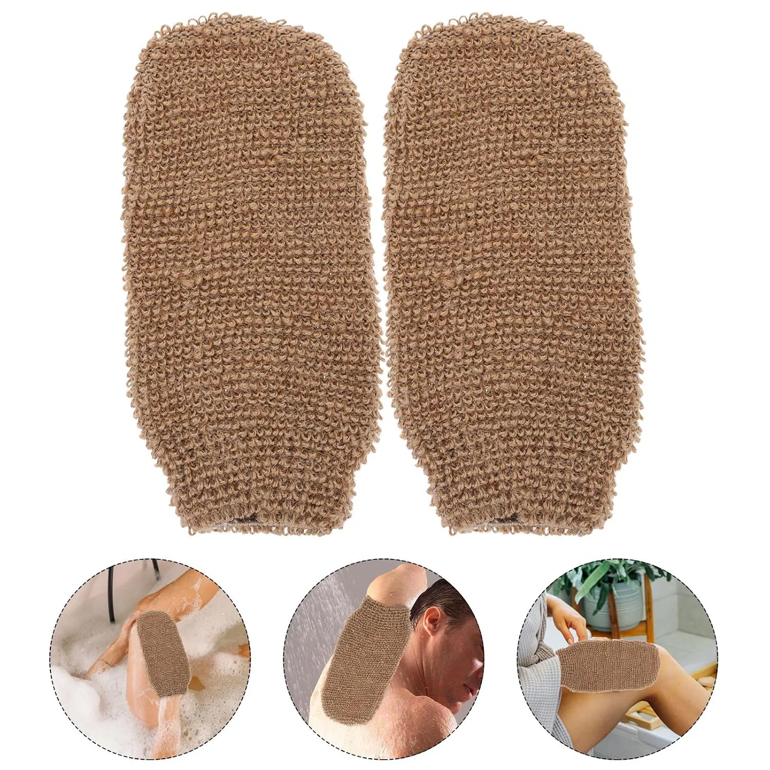 Рукавицы для душа из джутового волокна, 2 шт, Alasum, 21x9,5x1 см, Beige — фото 3
