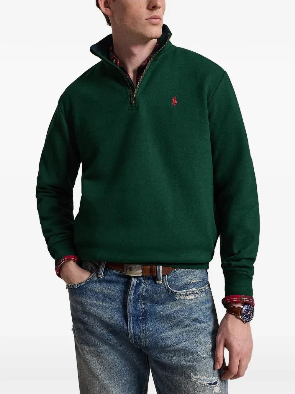 Свитер с воротником на молнии и вышивкой POLO RALPH LAUREN, зеленый — фото 2