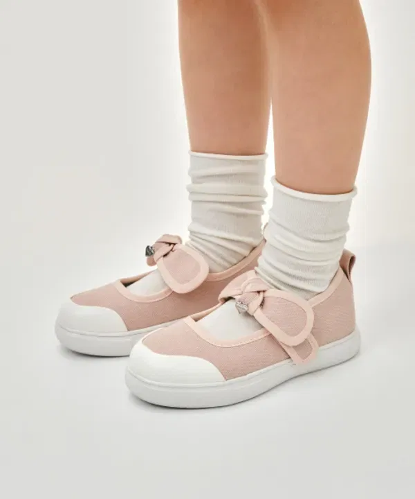 Кеды Mary Jane с лентой для детей, Marithé Kids, серо-розовые