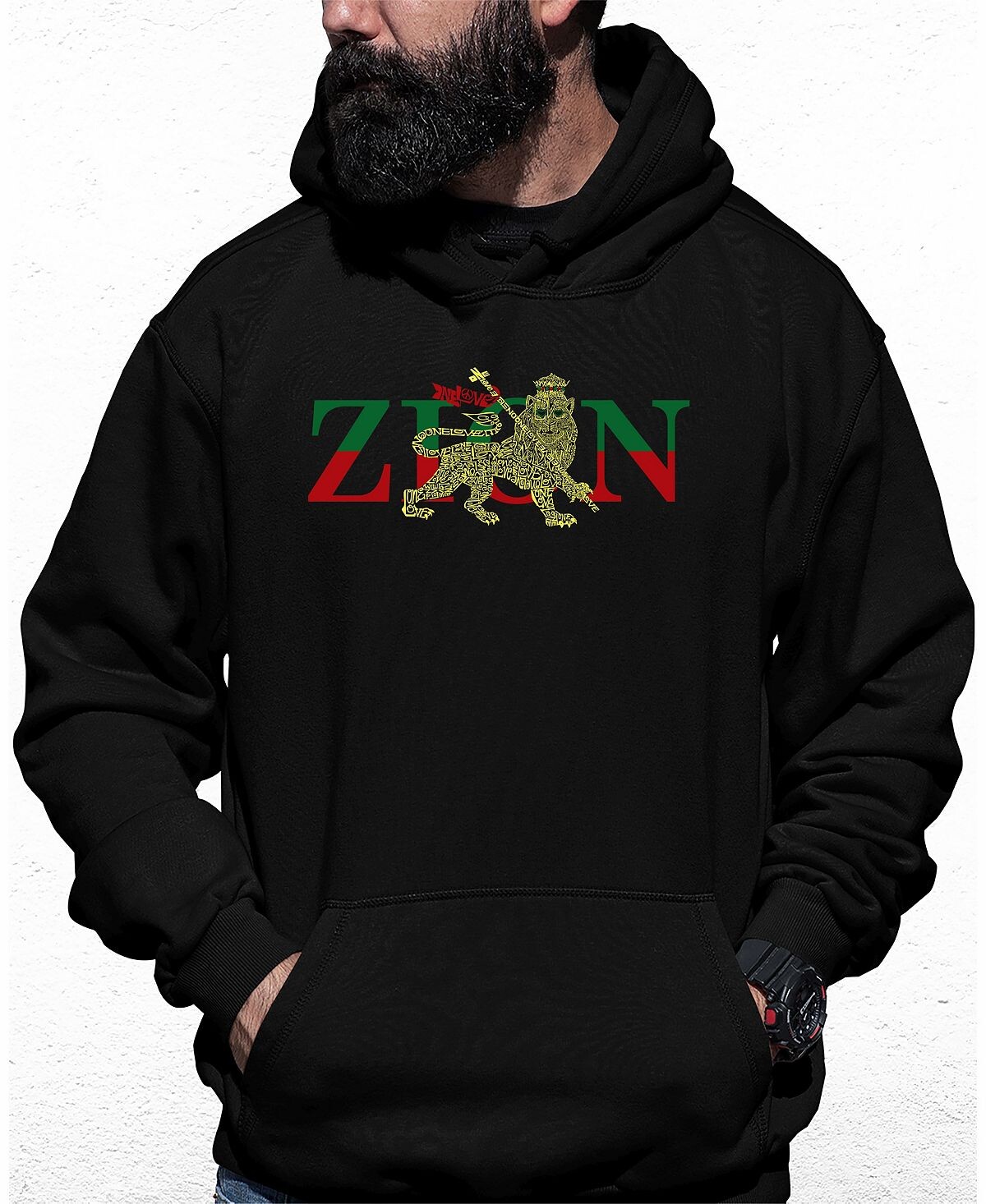 

Мужская толстовка с капюшоном zion - one love word art LA Pop Art, черный