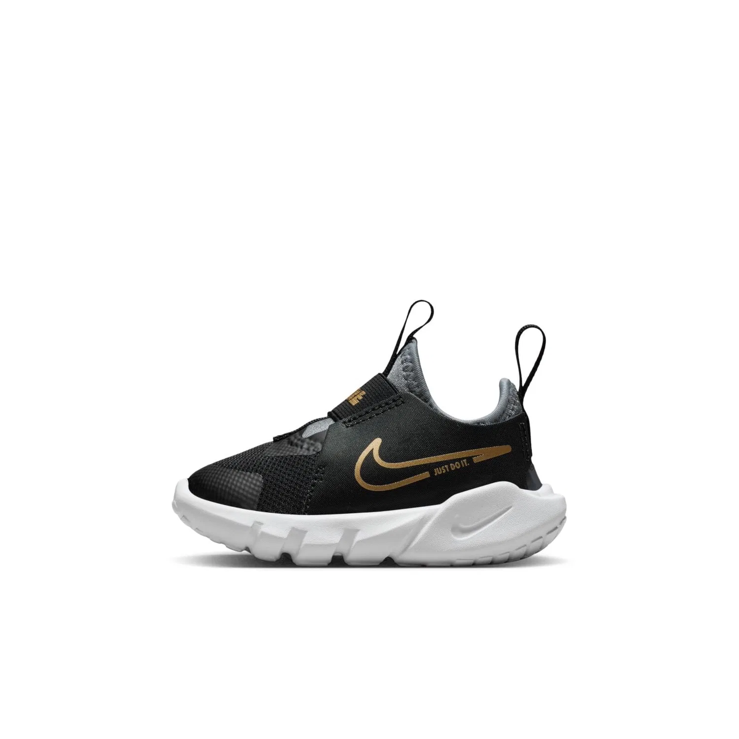 Детские кроссовки для мальчиков с принтом NIKE Flex Runner 2 NIKE, Black Metallic Gold Grey Cool White