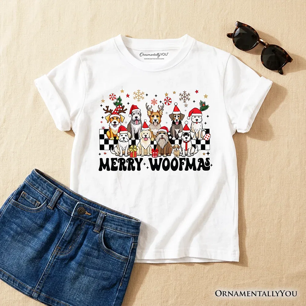 Детская футболка для мальчиков с принтом Merry Woofmas OrnamentallyYou, White