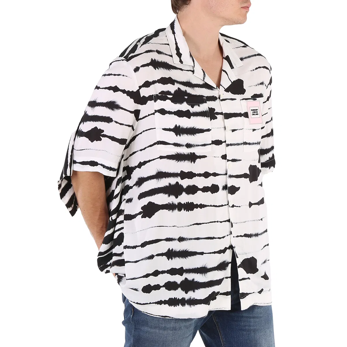 Рубашка с коротким рукавом Cape Detail Watercolour Print Burberry, Monochrome Ip Pttn — фото 2