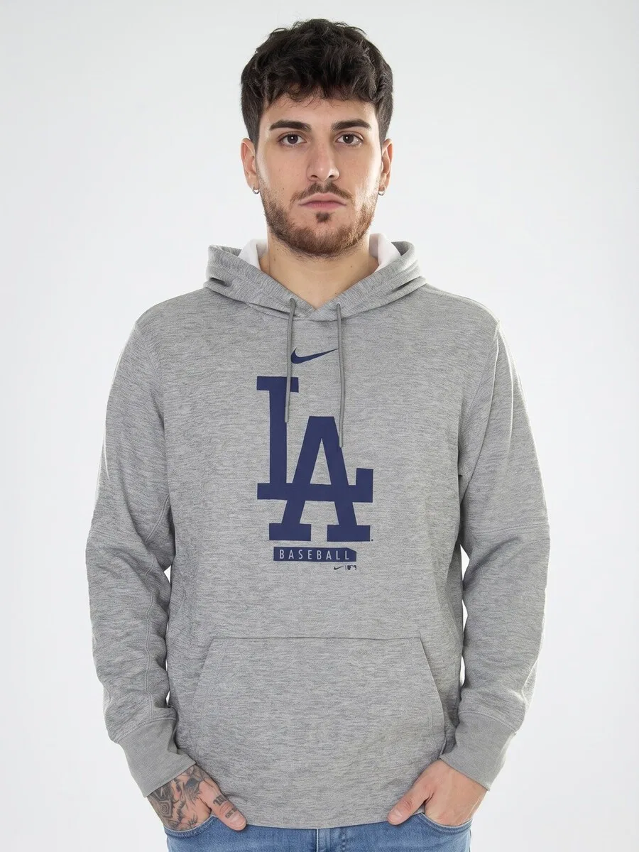 Толстовка NIKE 'Logo Therma Performance Pullover Hoodie LA Dodgers' серого цвета — фото 2