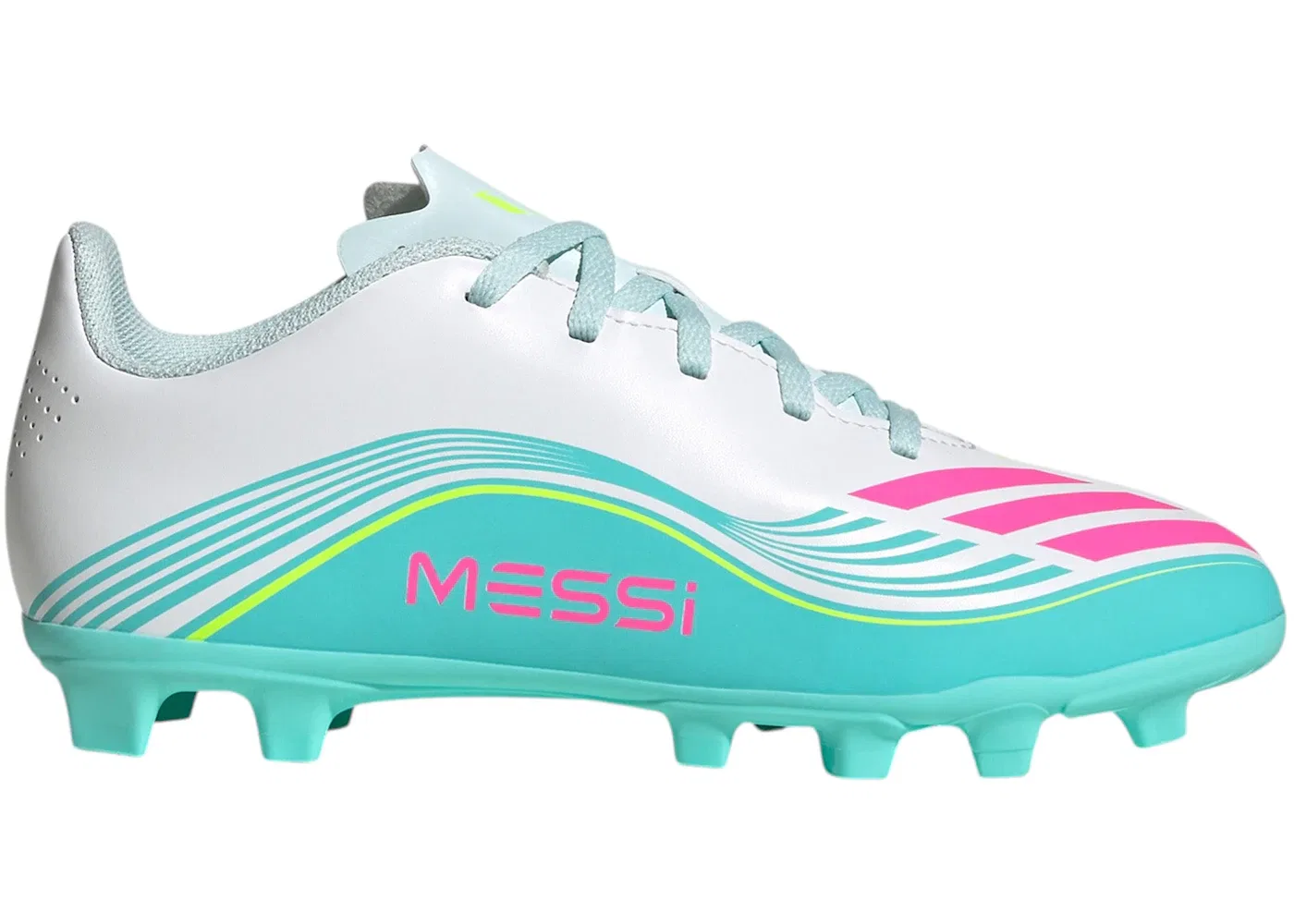 Детские бутсы с принтом Adidas F50 Club FG/MG, Cloud White/Lucid Pink/Flash Aqua
