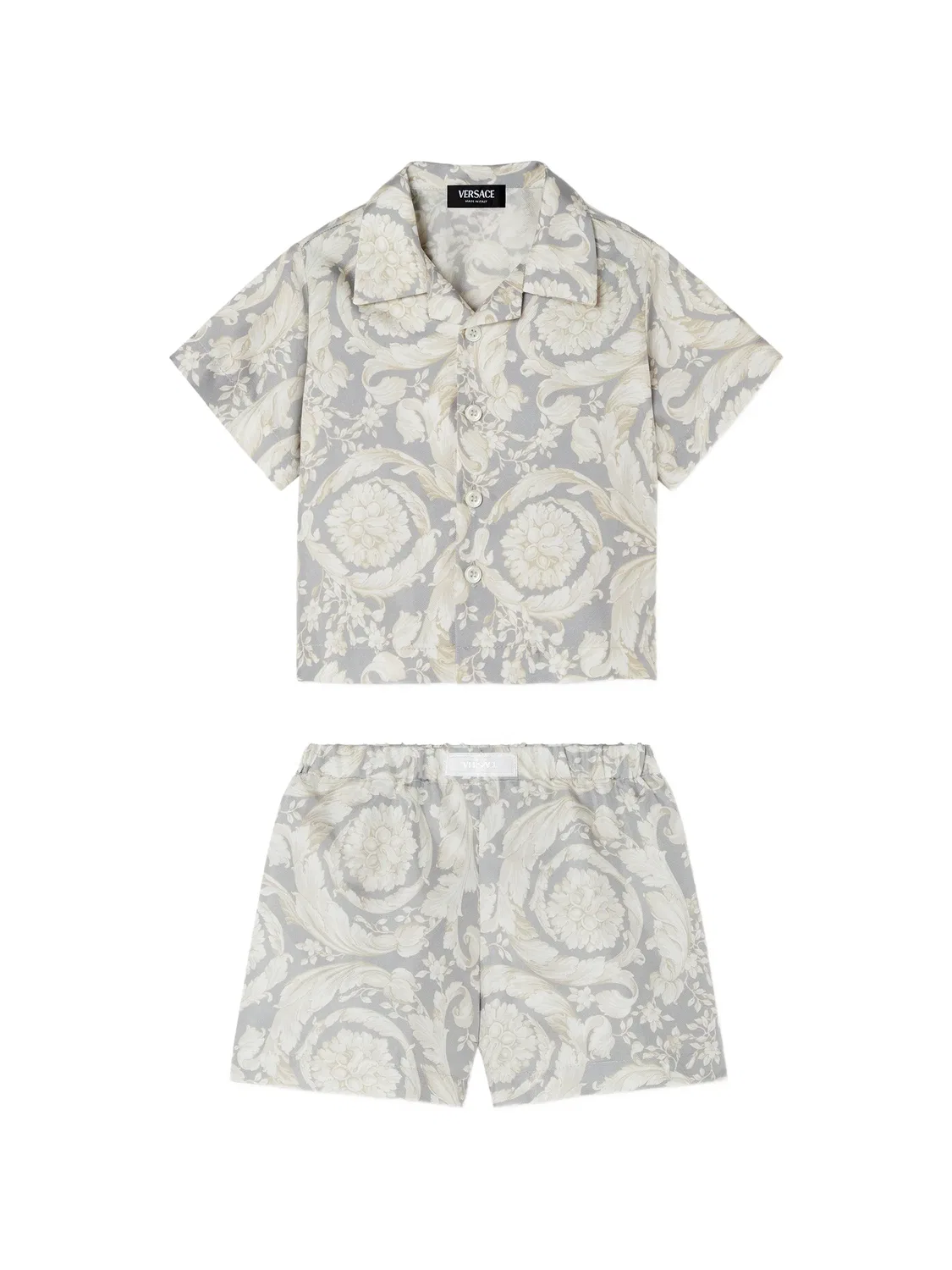 Твиловая рубашка с принтом Versace Kids, серый