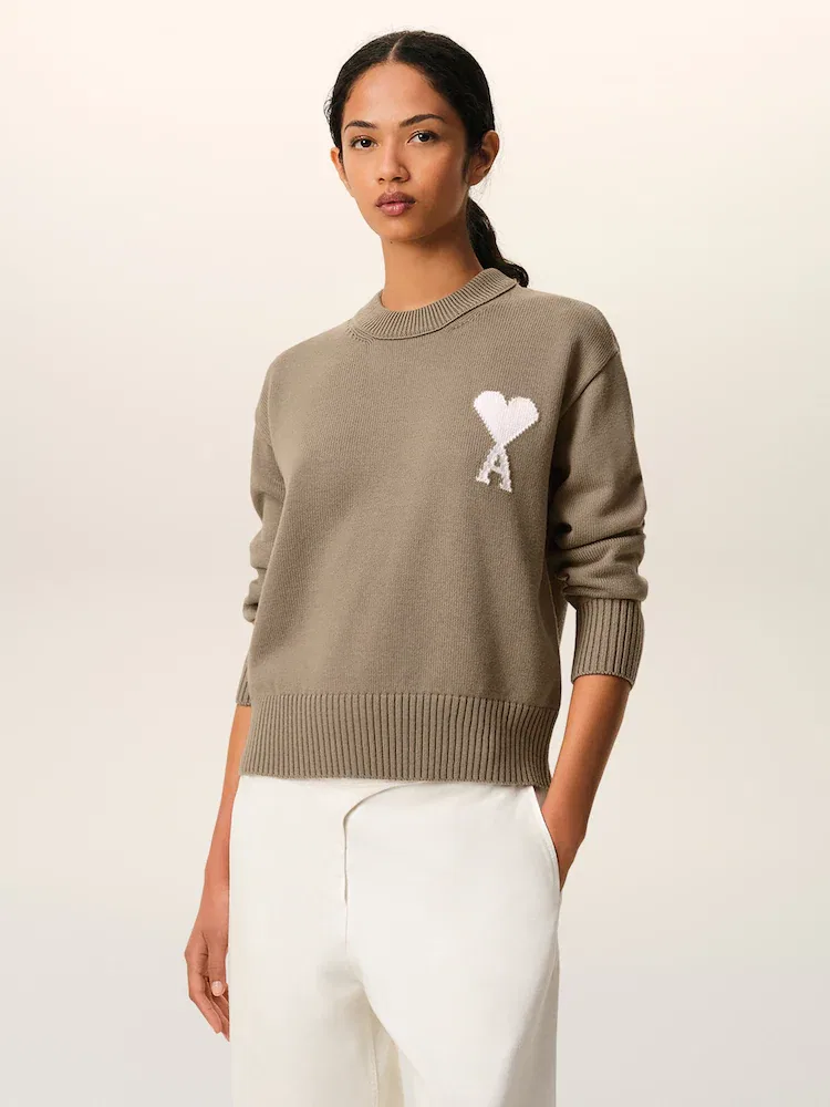 Свитер с круглым вырезом, контрастный Ami De Coeur AMI PARIS, Beige Taupe/Ecru