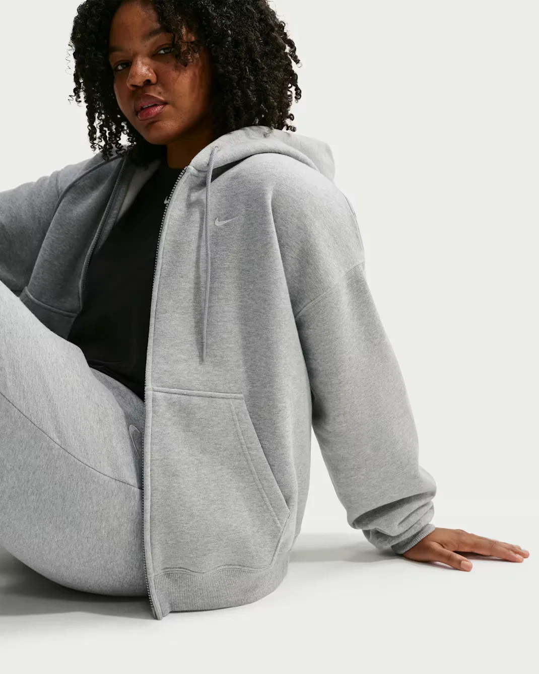 Женская толстовка оверсайз на молнии Nike Studio Fleece Medium Weight, Dark Grey Heather/Sail — фото 3