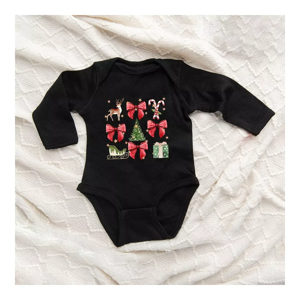 Детское боди с длинным рукавом Coquette Christmas Collage The Juniper Shop, Black — фото 2