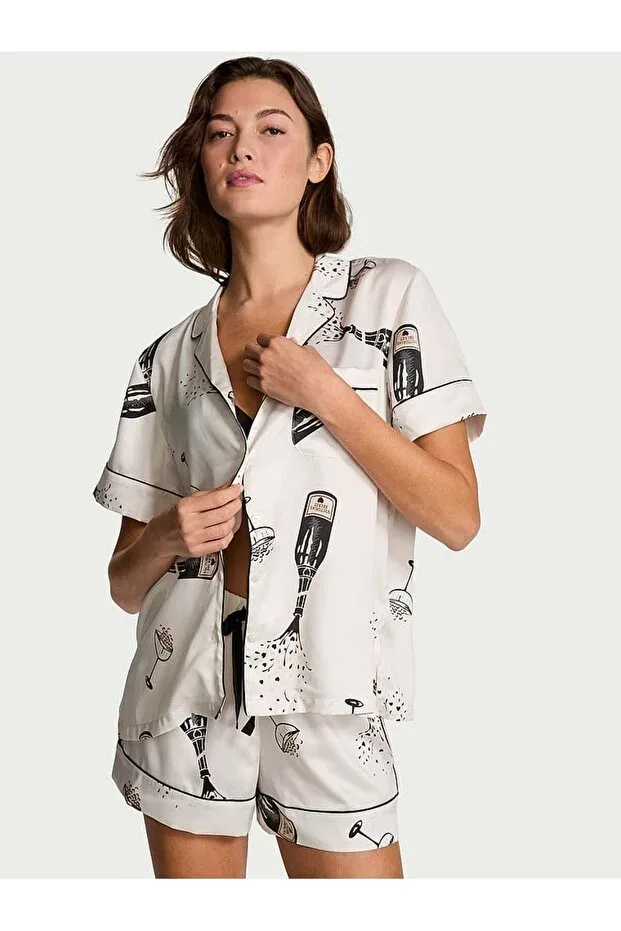 Женский пижамный комплект с коротким рукавом в полоску Victoria'S Secret, Iced Coffee