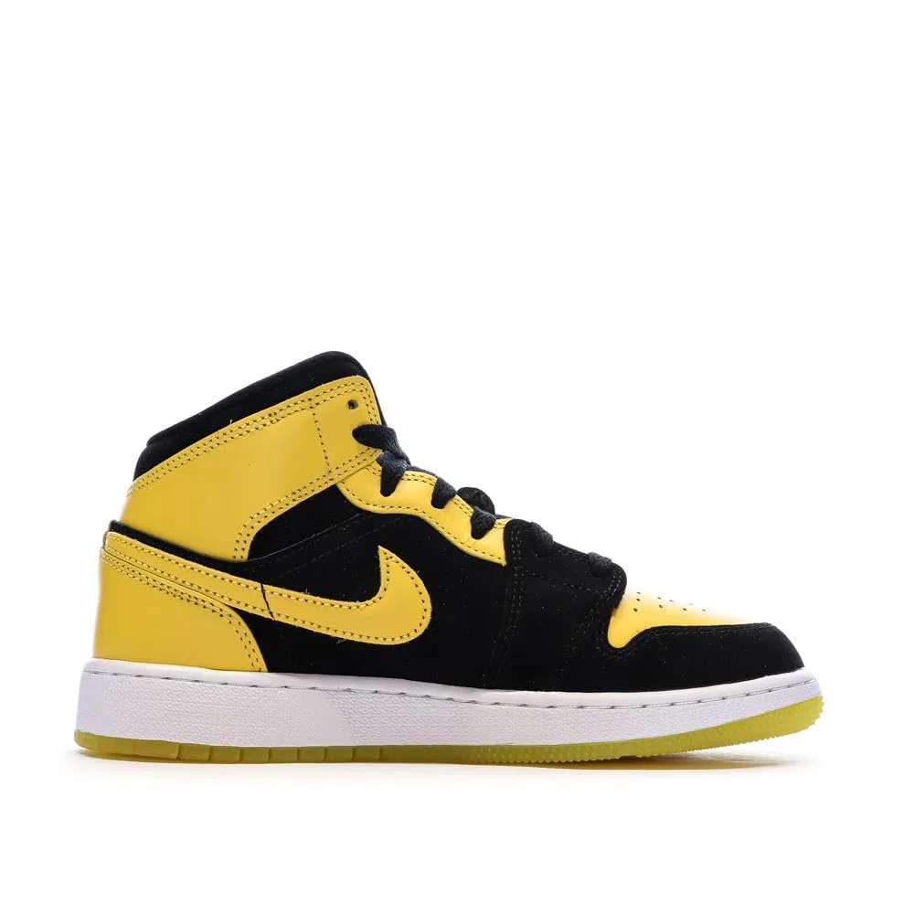 Детские кроссовки для мальчиков на шнуровке Air Jordan 1 Mid Se NIKE, Nero Giallo Bianco — фото 2