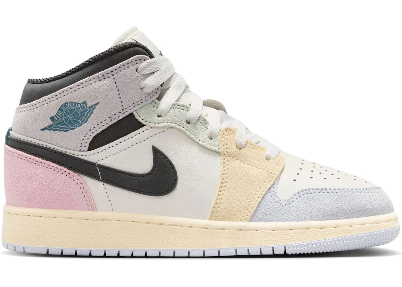 Детские кроссовки с принтом Jordan 1 Mid SE Jordan, Sail/Iced Jade/Anthracite/Jade Aura