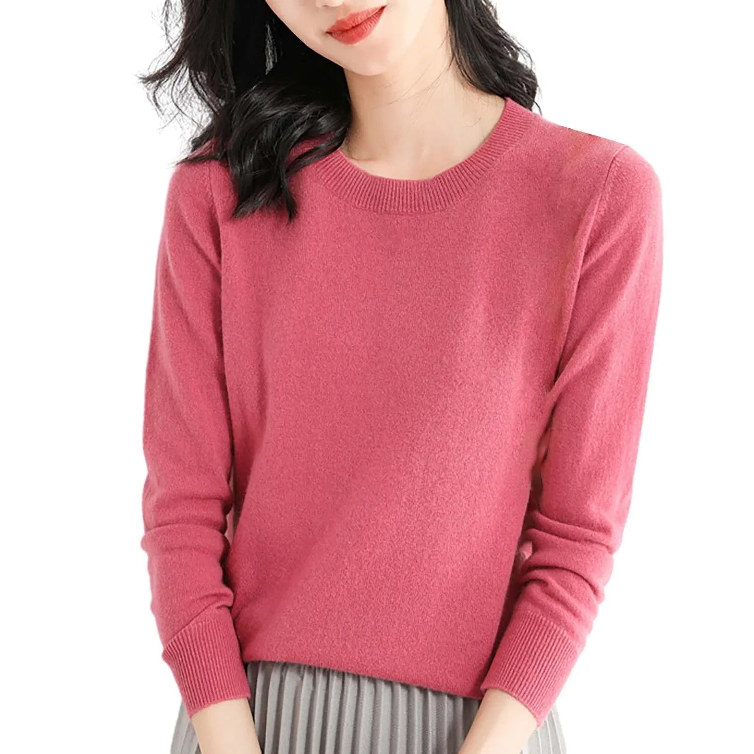 Женский свитер из мериносовой шерсти с круглым вырезом, D-hot Pink