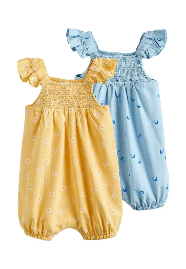 Комплект боди с цветочным принтом Regular fit - smocked baby rompers 2 pack set, Next, Yellow and Blue Floral, синий/желтый