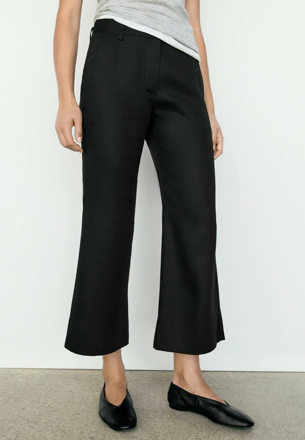 Укороченные брюки-клеш Massimo Dutti, Black