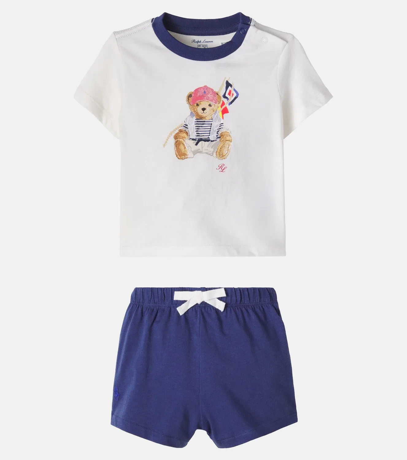 Комплект из футболки и шорт с пуговицами на плече Polo Ralph Lauren Kids, белый — фото 4