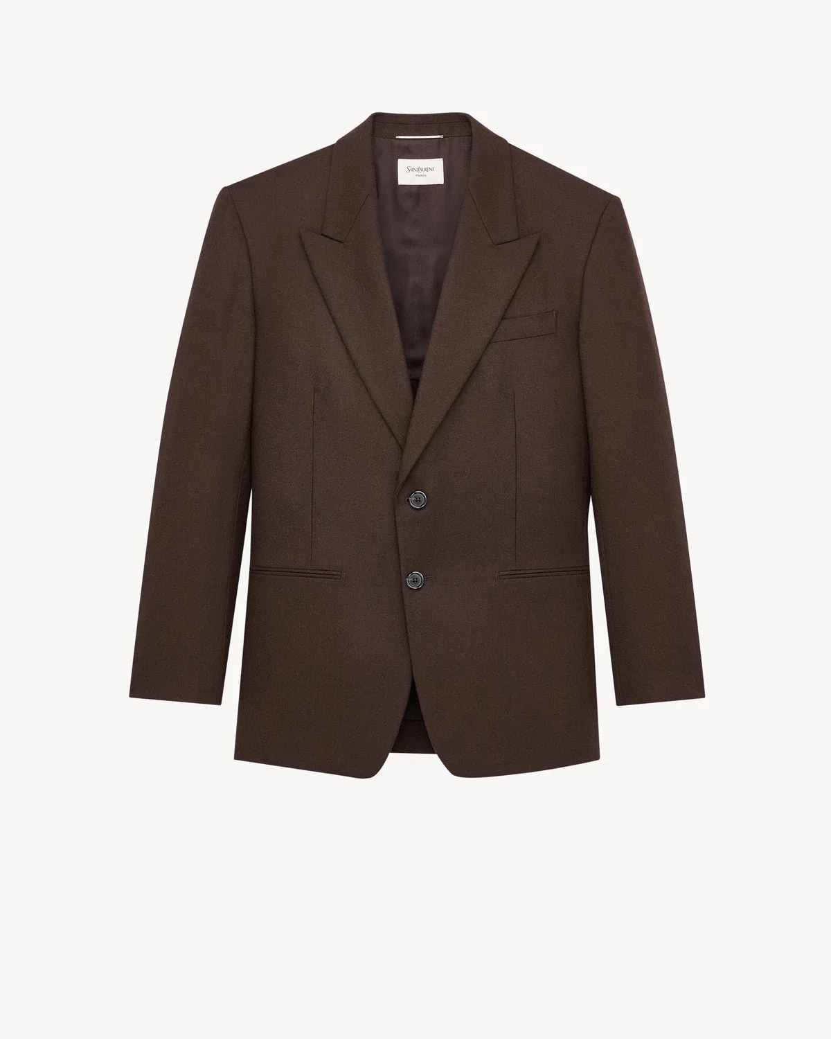 Однобортный пиджак из начесной шерстяной фланели SAINT LAURENT, коричневый
