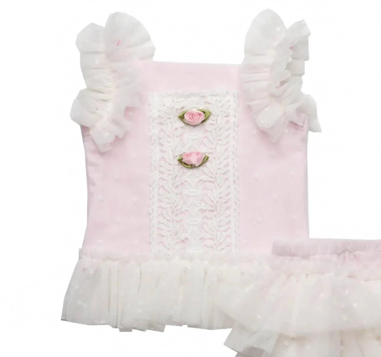 Детский комплект из тюля и цветов с рюшами Haute Baby, розовый — фото 2