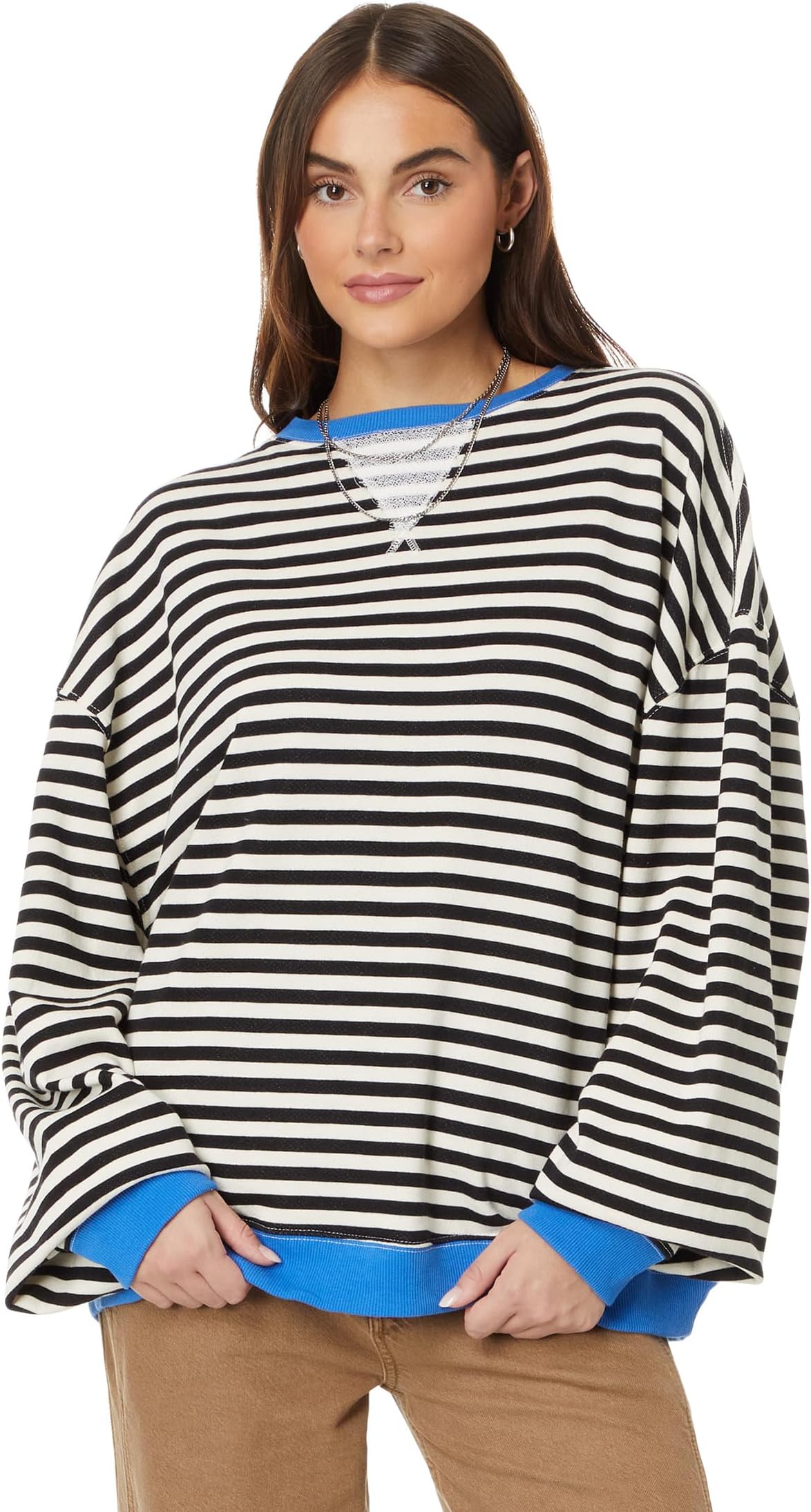 

Женский классический полосатый свитер Free People, Black Combo