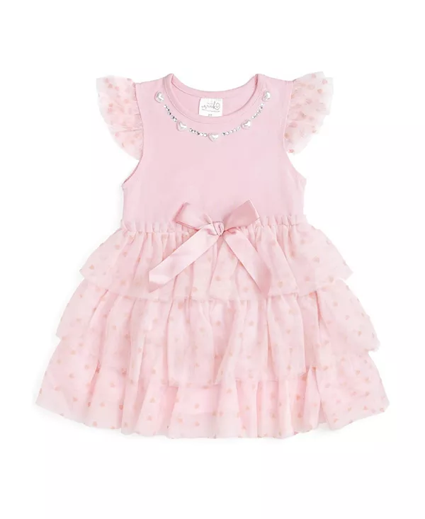 

Детское платье-пачка с короткими рукавами и бархатистым сердечком ко Дню святого Валентина - для малышек, детей постарше. Sweet Wink, розовый