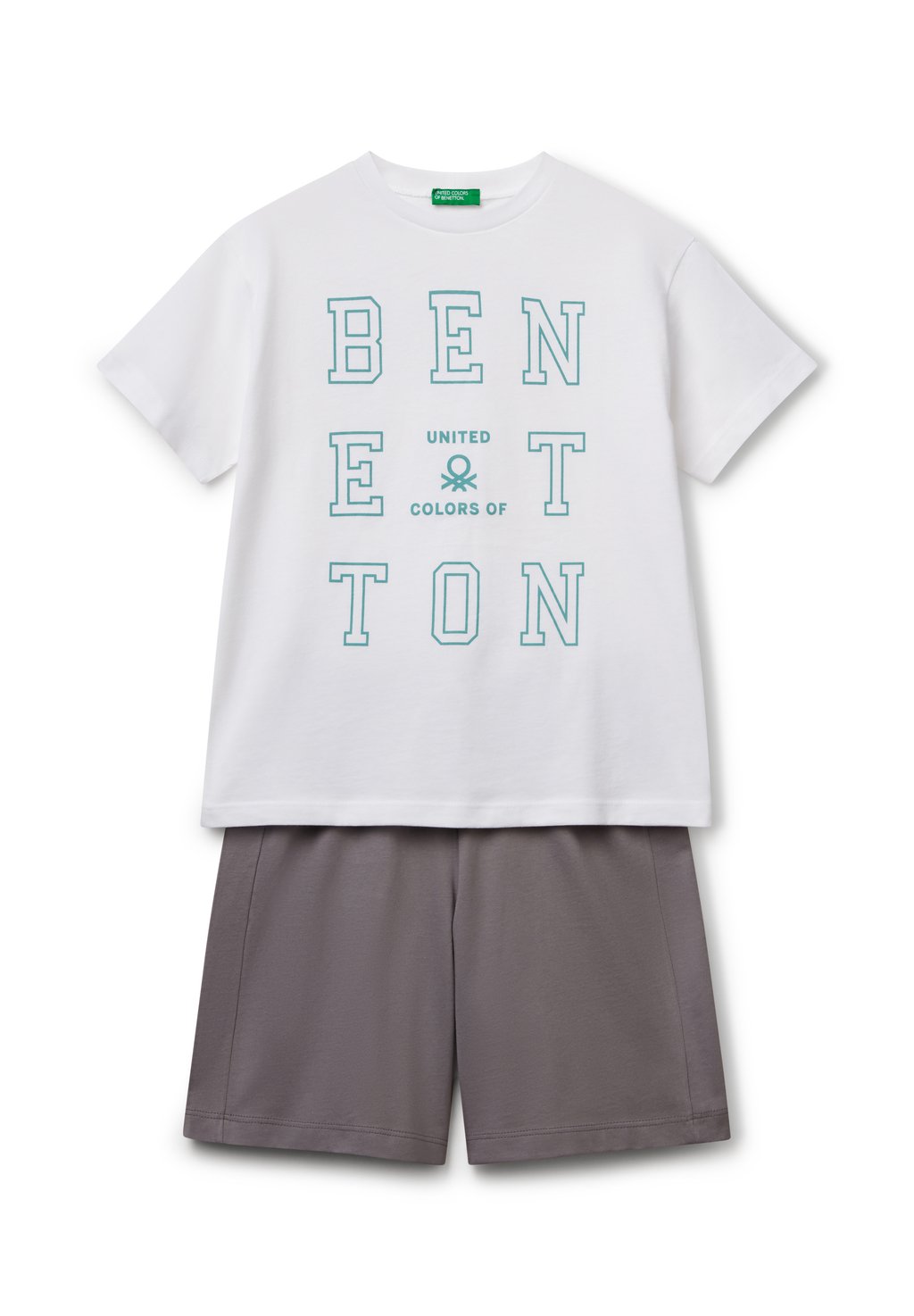 

Футболка с принтом SET SHORT SLEEVE FRONT BERMUDAS DRAWSTRING WAIST AND ON BACK POCKET SET United Colors of Benetton, белый